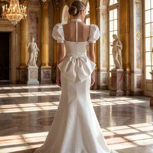 ♛Luxurious Grace Kelly Style Elegant Classy Wedding Haute Couture Bow Dress Gown